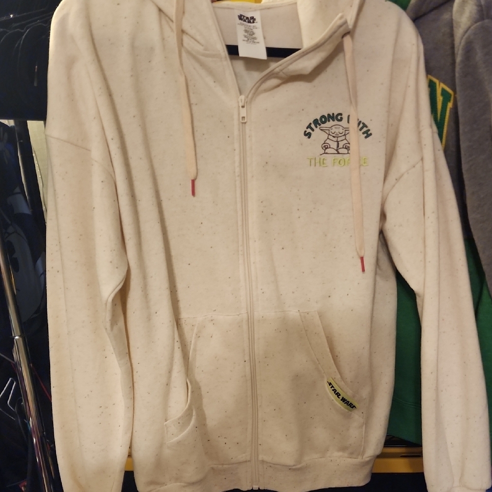 Cream Zip-Up Hoodie with Graphic Print